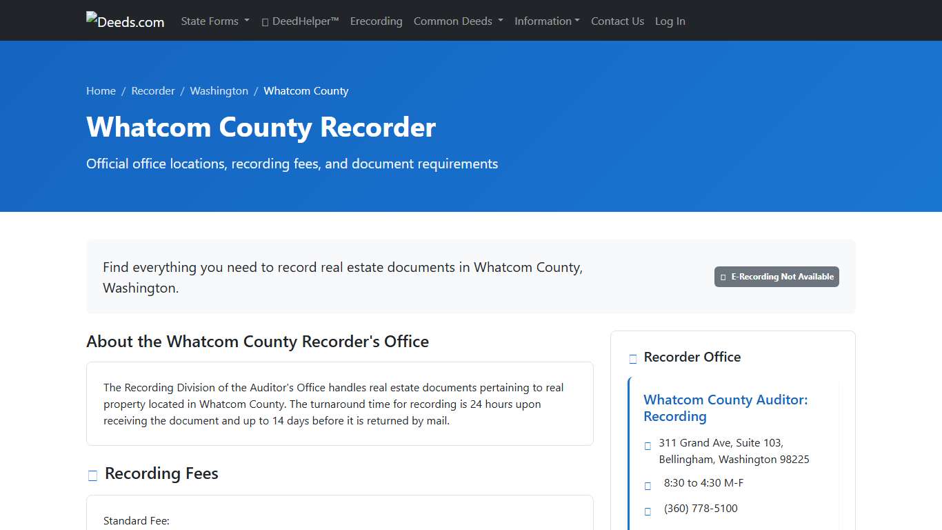 Whatcom County Recorder Information, Washington - Deeds.com