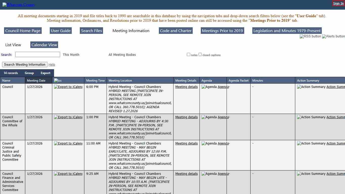 Whatcom County - Meeting Information